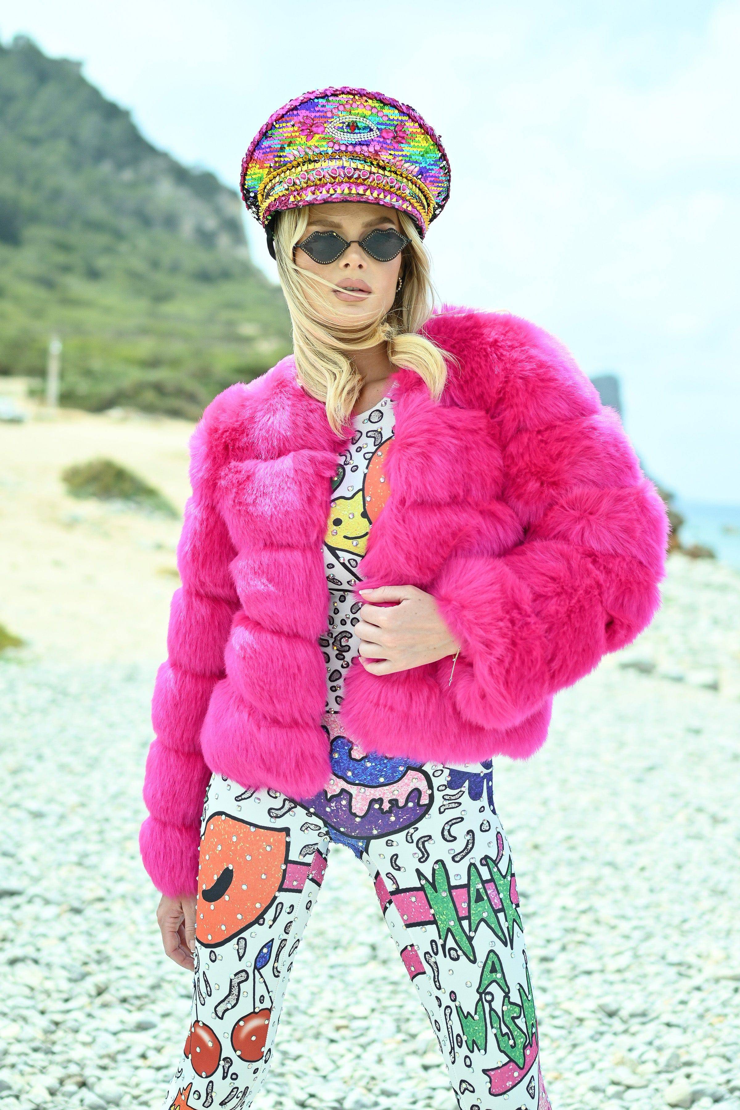 Eivissa faux fur jacket hot pink - Image 2