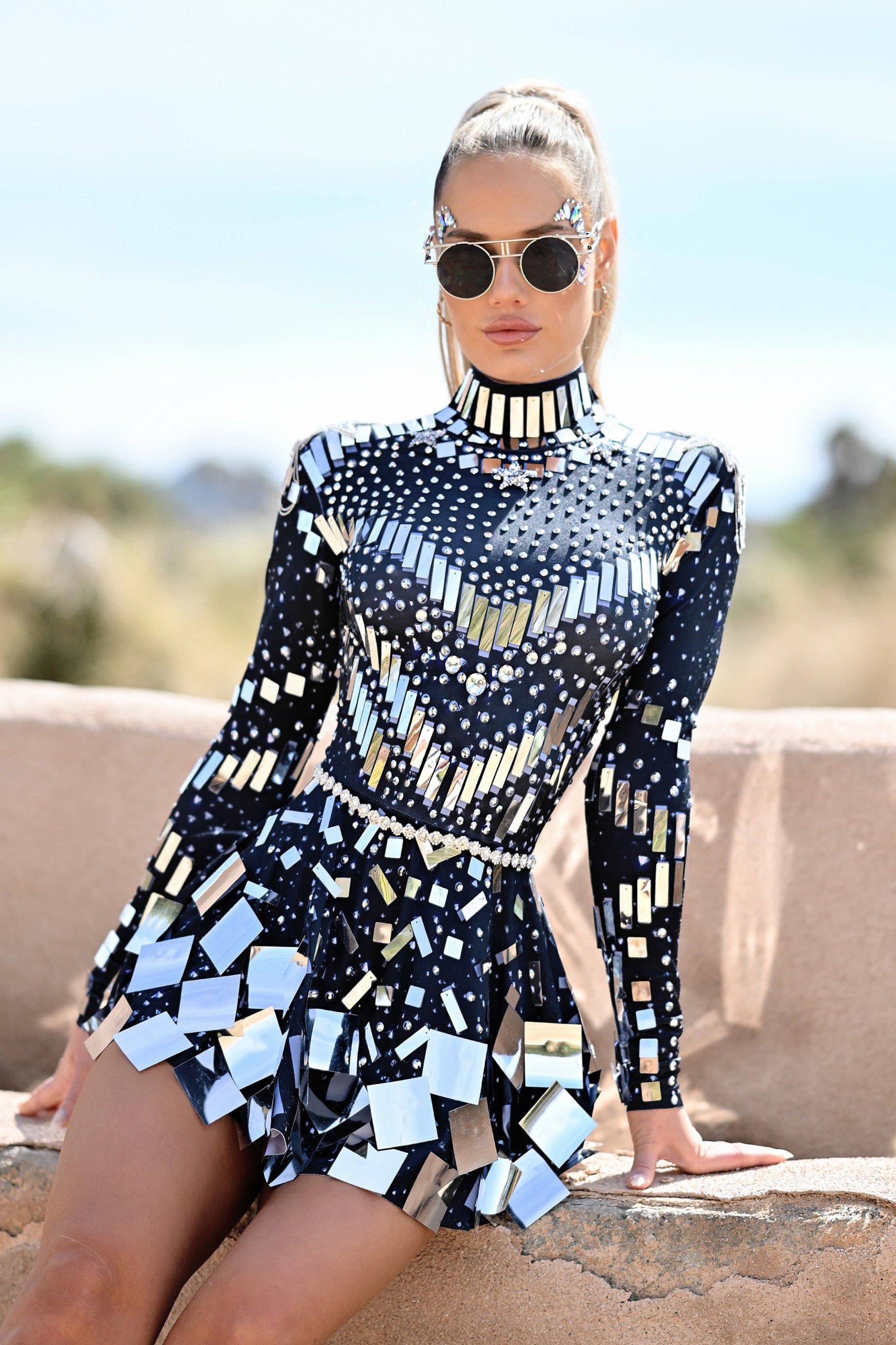Emma Sequin Rhinestone Party Dress Black - Image 2