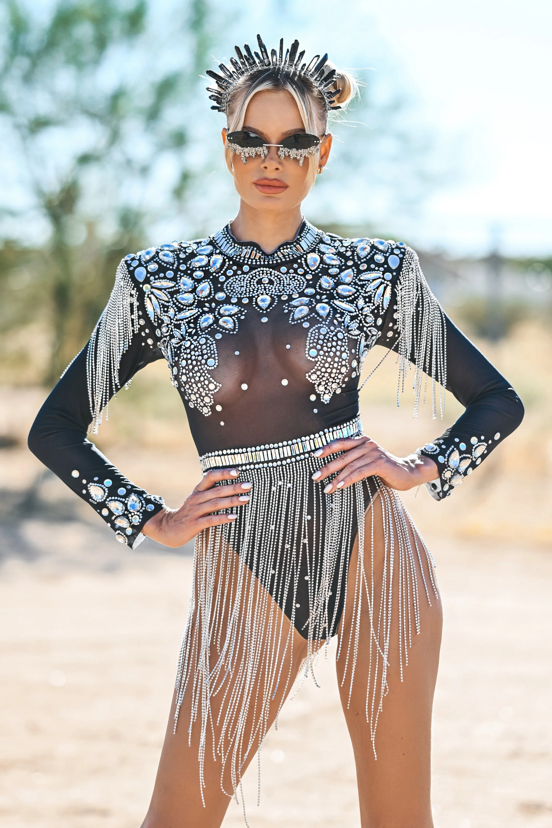 Izabella diamond rhinestone bodysuit black - Image 7