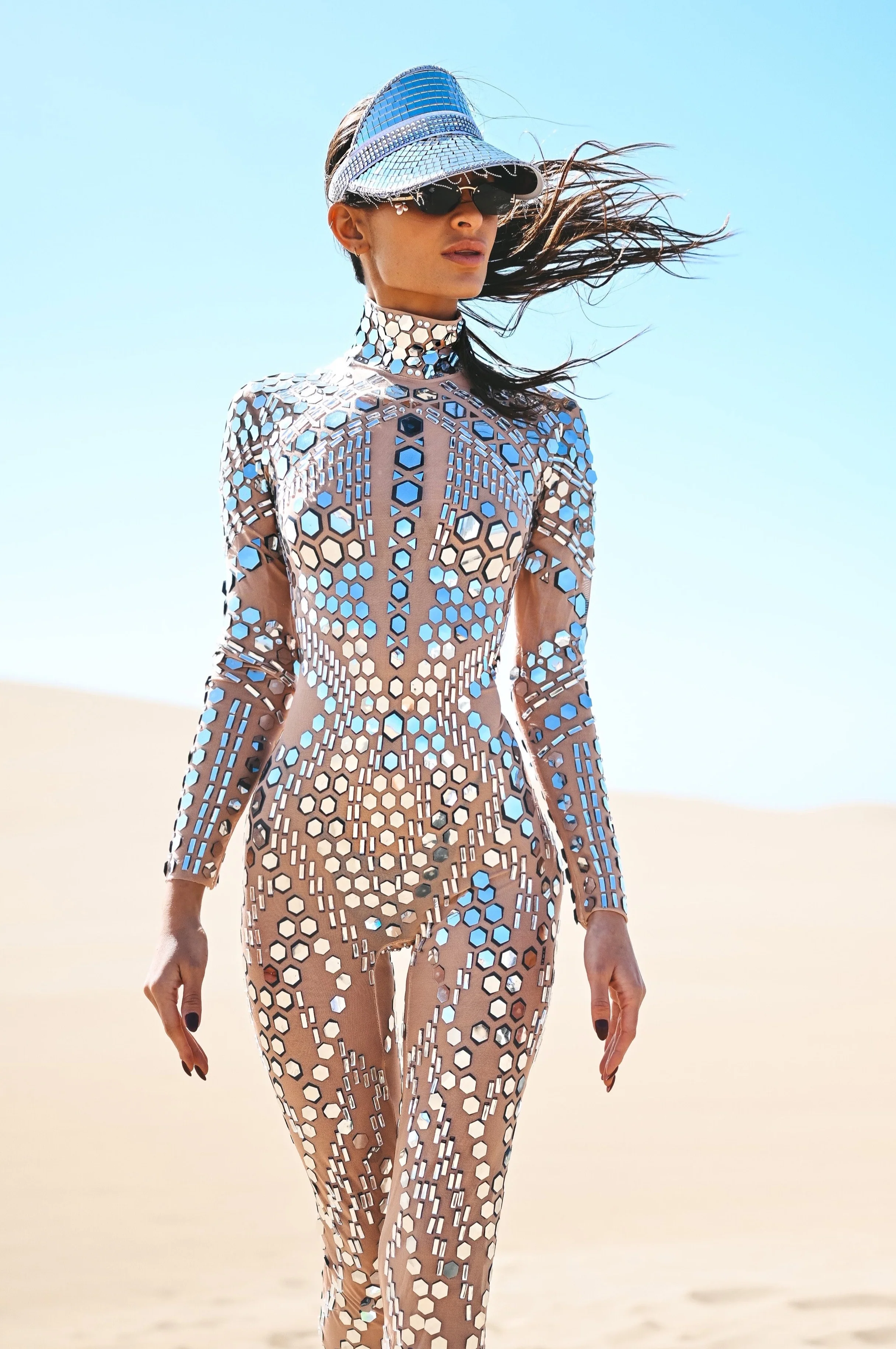 Mirror jumpsuit luxury mesh beige
