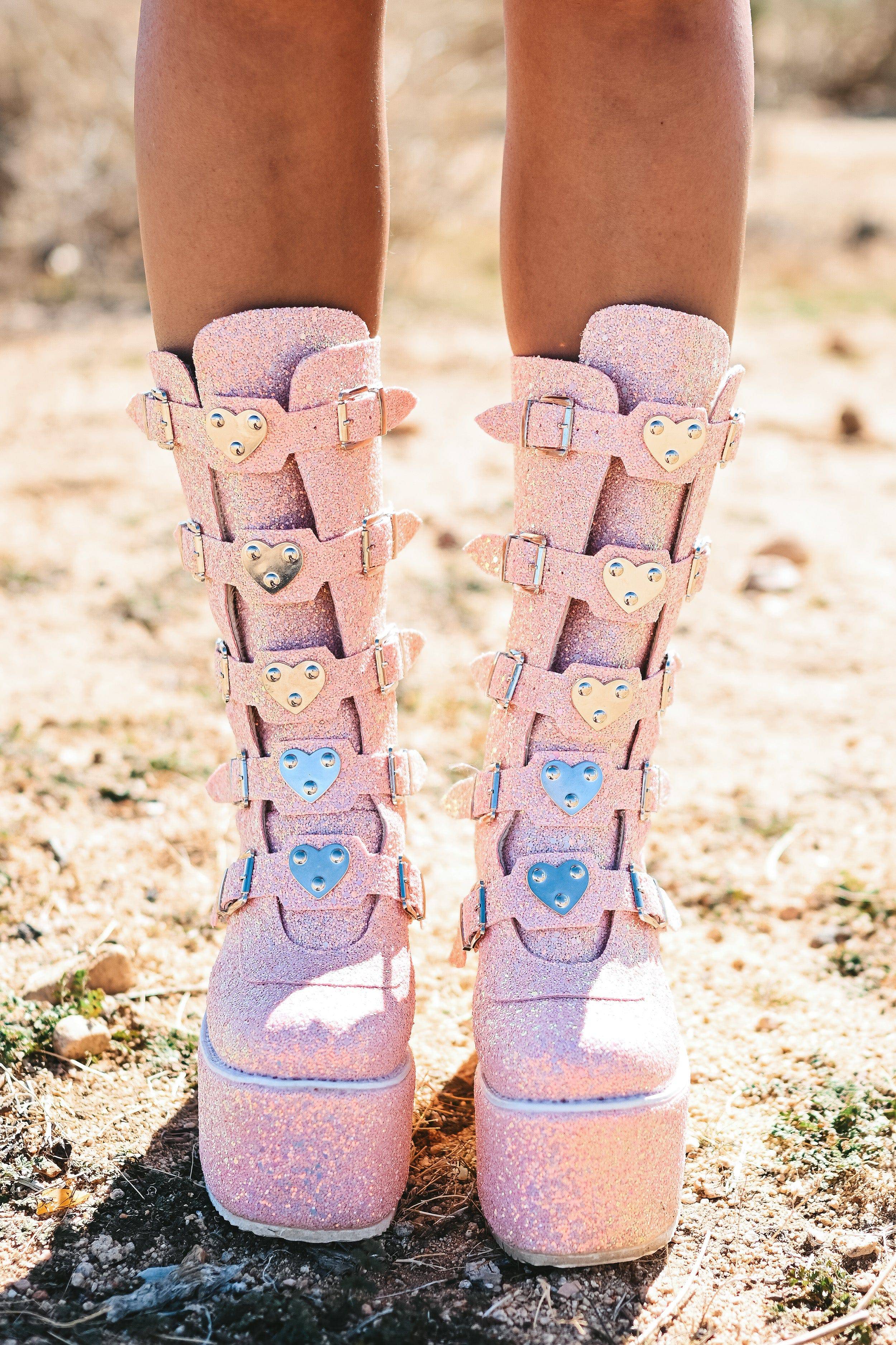Ruby platform boots glitter pink